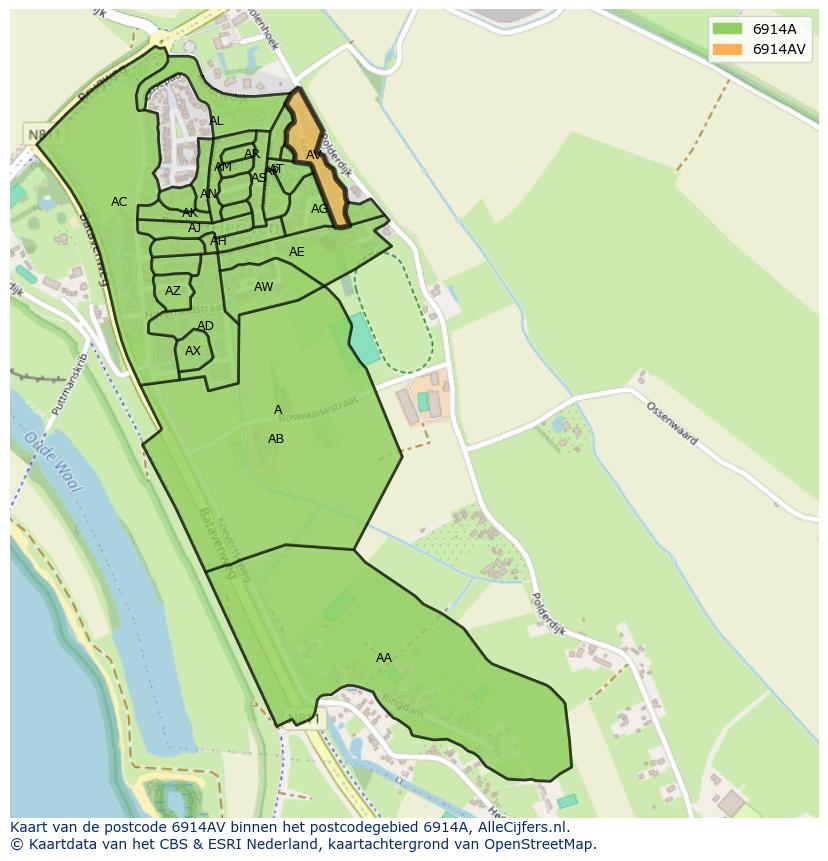 Afbeelding van het postcodegebied 6914 AV op de kaart.