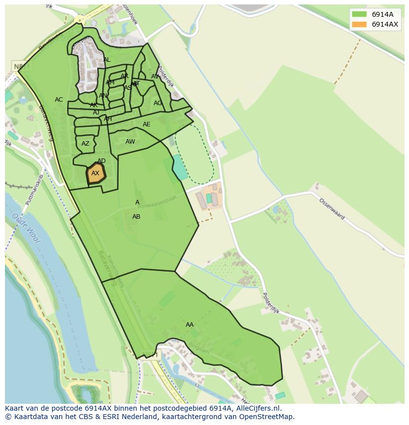 Afbeelding van het postcodegebied 6914 AX op de kaart.