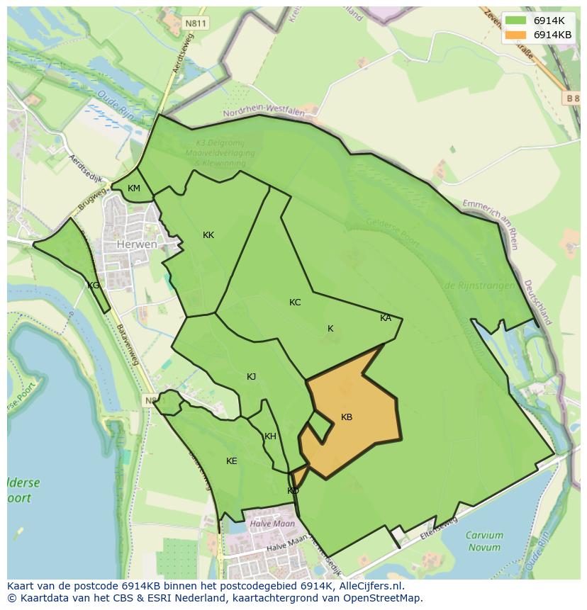 Afbeelding van het postcodegebied 6914 KB op de kaart.
