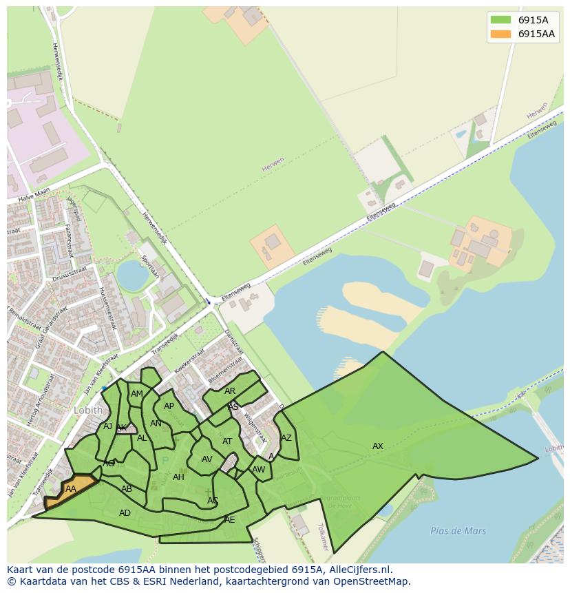 Afbeelding van het postcodegebied 6915 AA op de kaart.