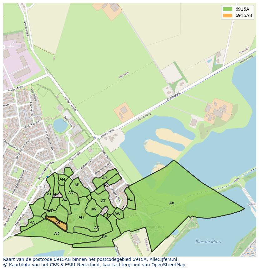 Afbeelding van het postcodegebied 6915 AB op de kaart.