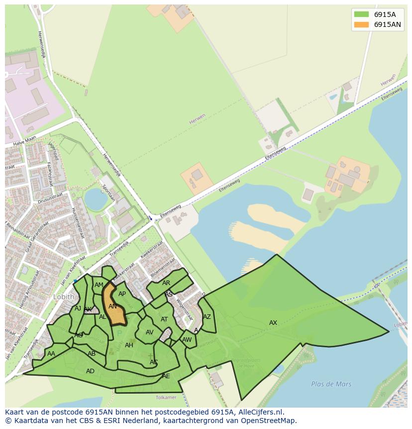 Afbeelding van het postcodegebied 6915 AN op de kaart.
