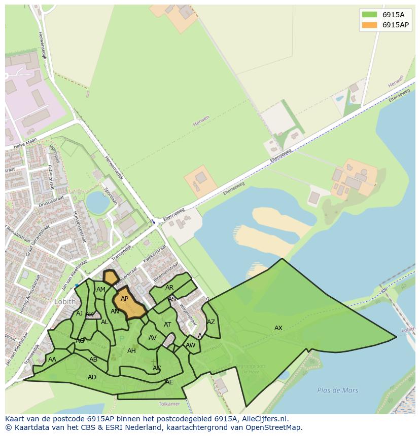 Afbeelding van het postcodegebied 6915 AP op de kaart.