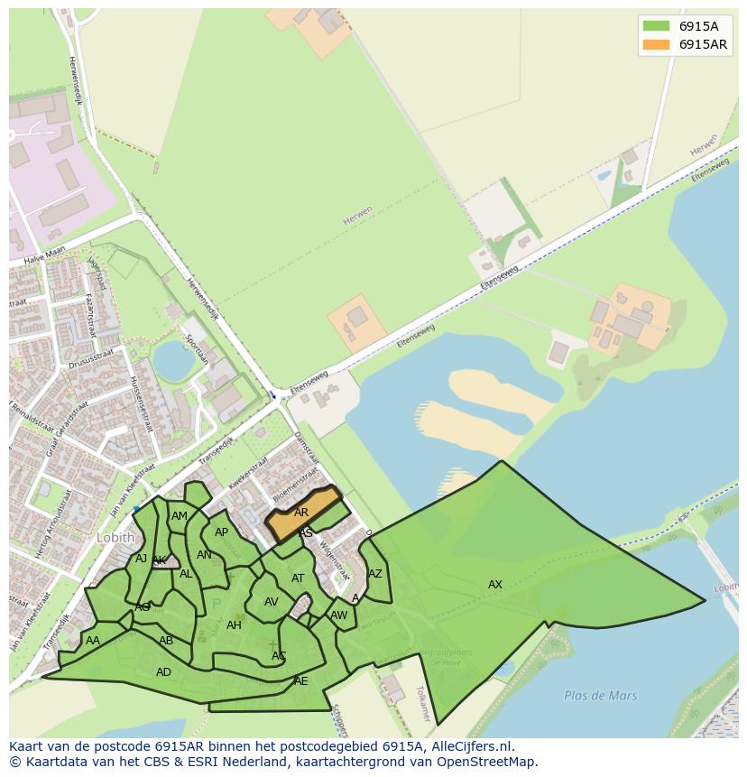 Afbeelding van het postcodegebied 6915 AR op de kaart.