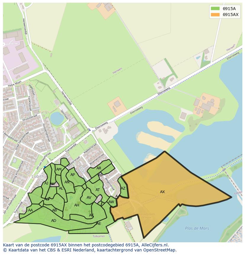Afbeelding van het postcodegebied 6915 AX op de kaart.