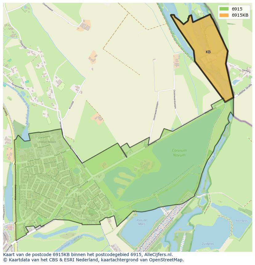 Afbeelding van het postcodegebied 6915 KB op de kaart.