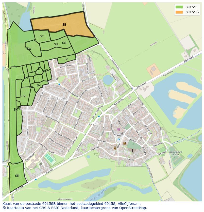 Afbeelding van het postcodegebied 6915 SB op de kaart.