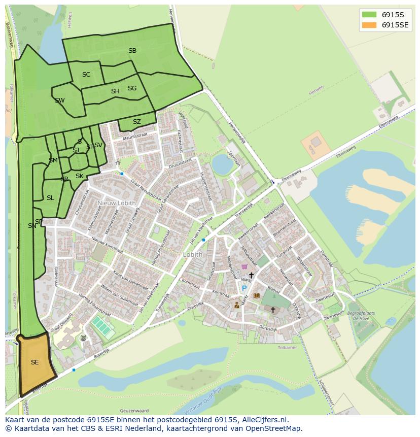 Afbeelding van het postcodegebied 6915 SE op de kaart.