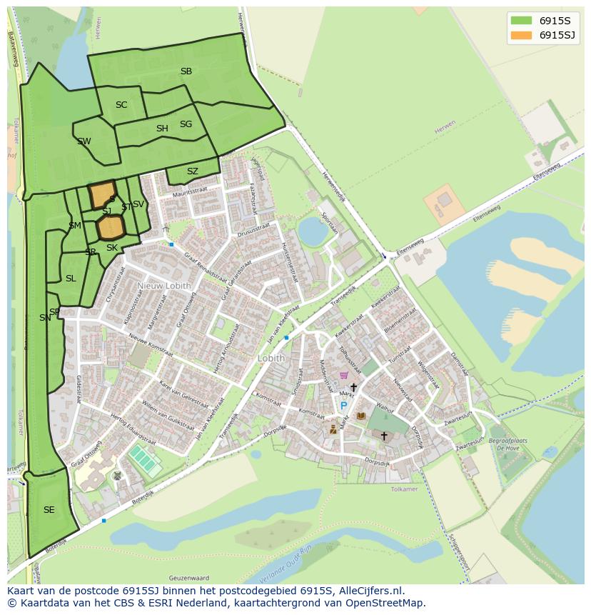 Afbeelding van het postcodegebied 6915 SJ op de kaart.
