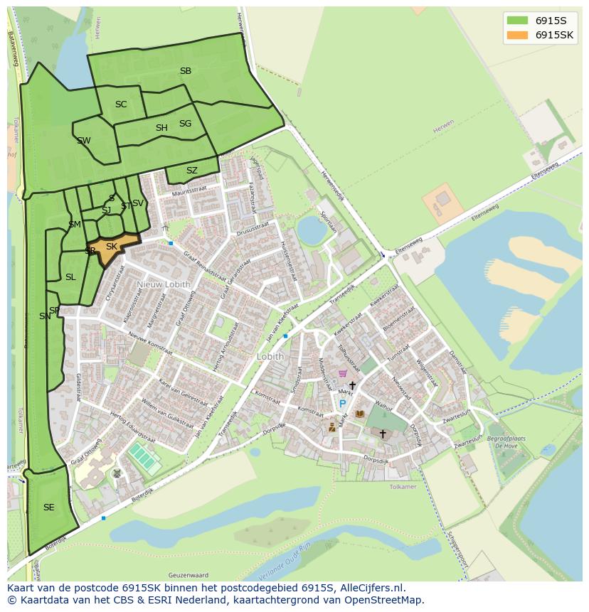 Afbeelding van het postcodegebied 6915 SK op de kaart.