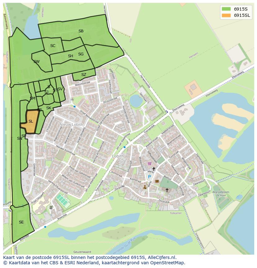 Afbeelding van het postcodegebied 6915 SL op de kaart.
