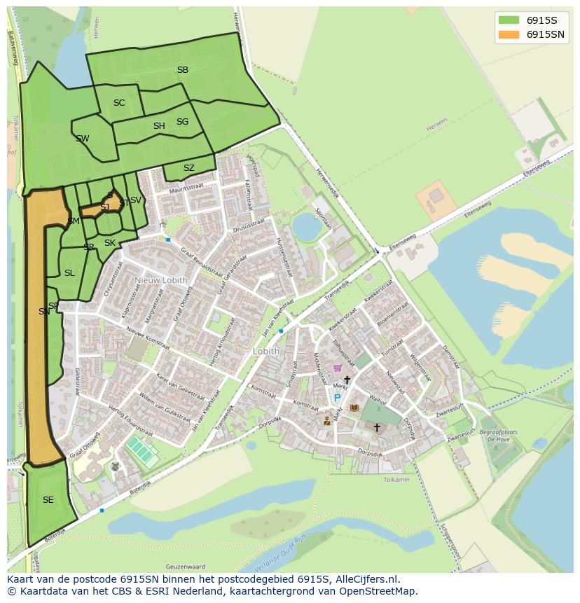 Afbeelding van het postcodegebied 6915 SN op de kaart.