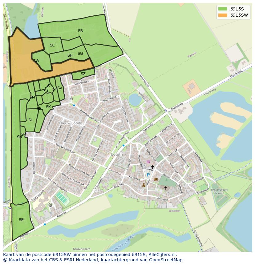 Afbeelding van het postcodegebied 6915 SW op de kaart.