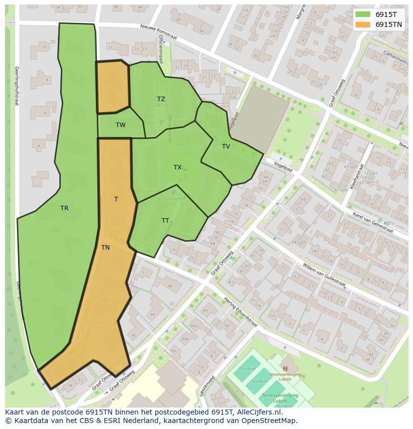 Afbeelding van het postcodegebied 6915 TN op de kaart.