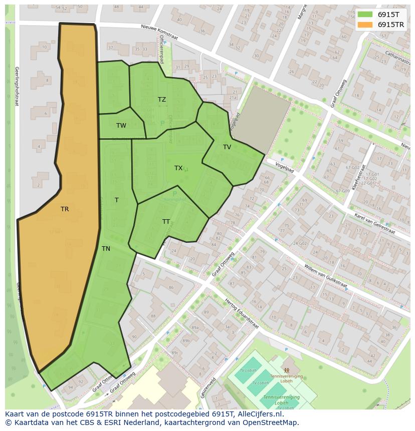 Afbeelding van het postcodegebied 6915 TR op de kaart.