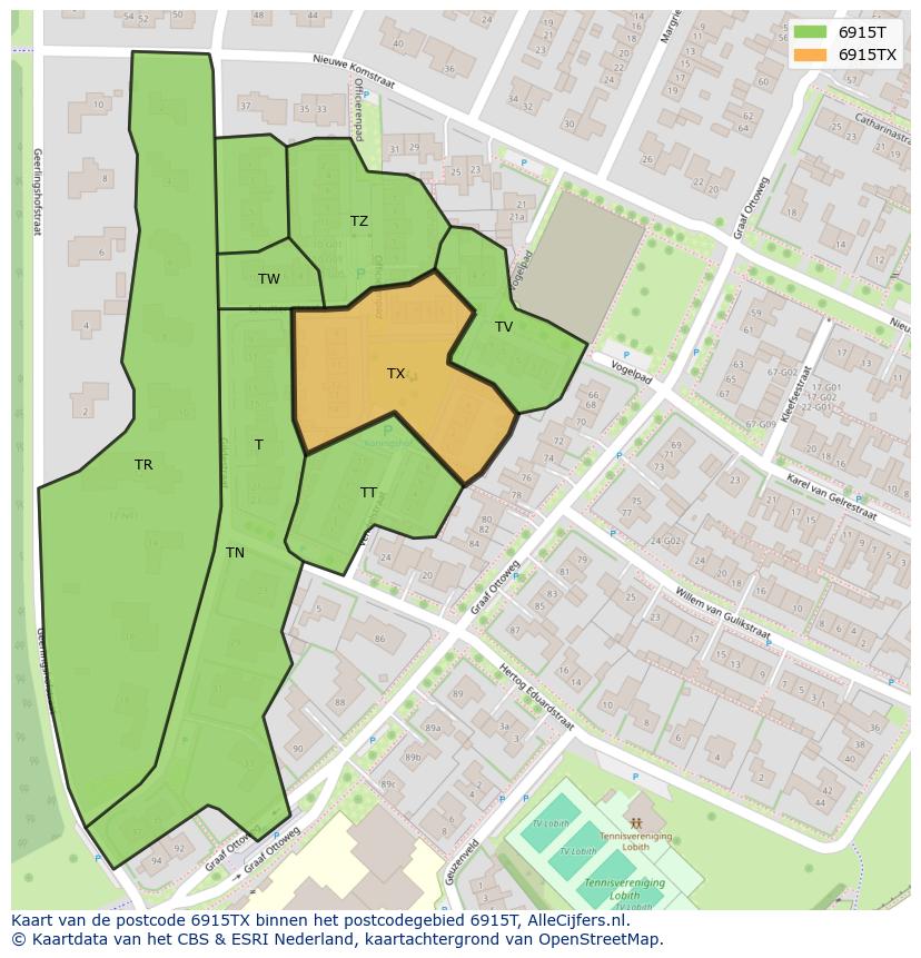 Afbeelding van het postcodegebied 6915 TX op de kaart.