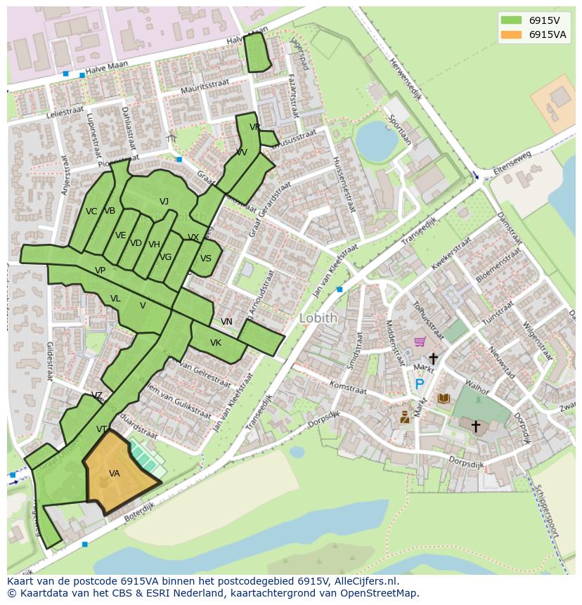 Afbeelding van het postcodegebied 6915 VA op de kaart.