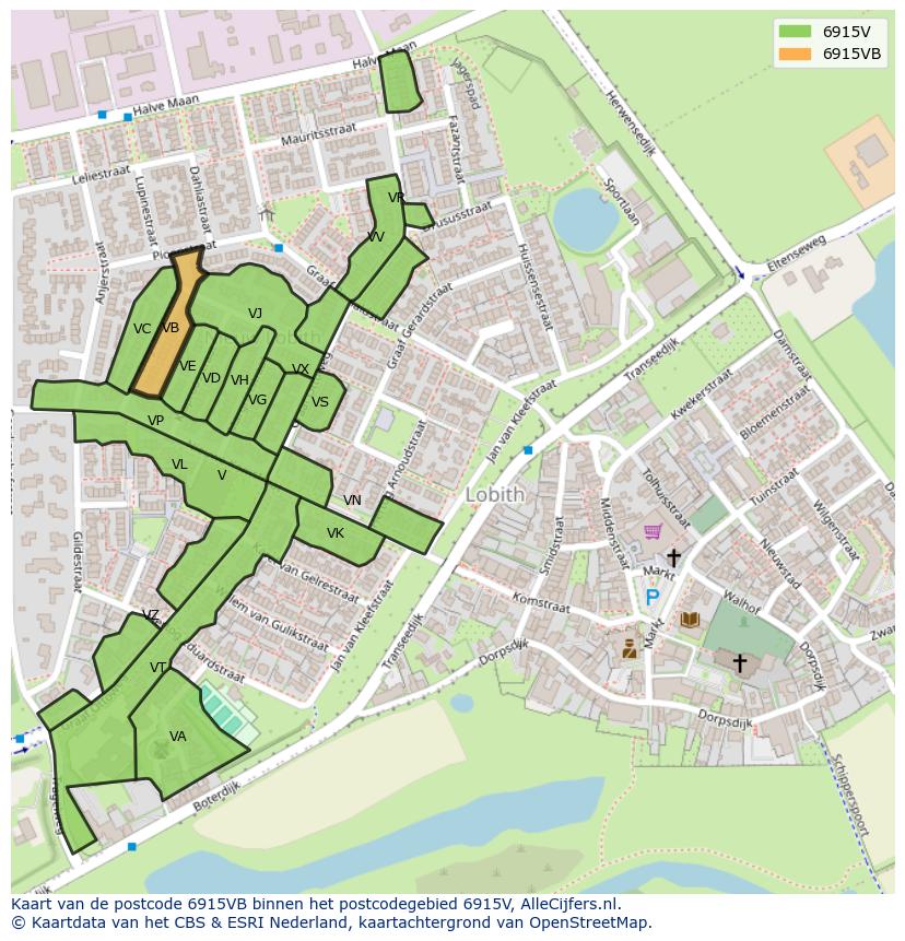 Afbeelding van het postcodegebied 6915 VB op de kaart.