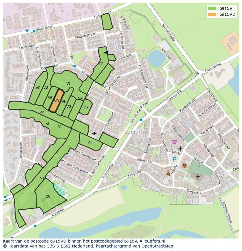 Afbeelding van het postcodegebied 6915 VD op de kaart.