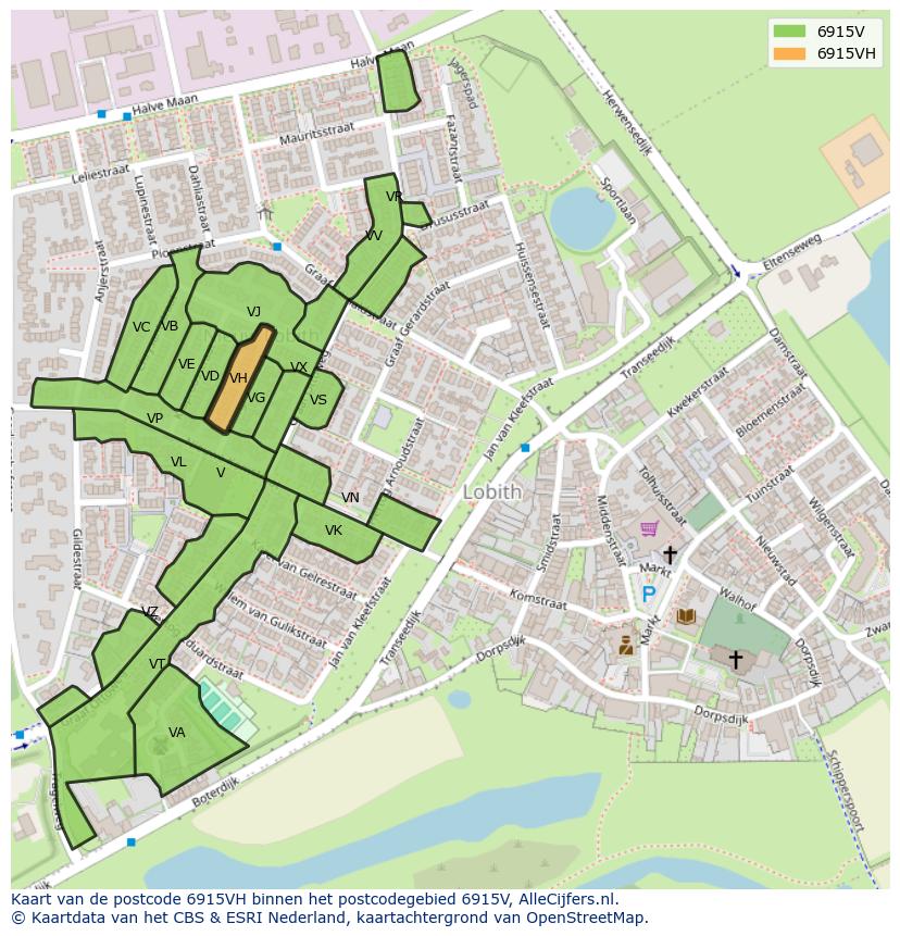 Afbeelding van het postcodegebied 6915 VH op de kaart.