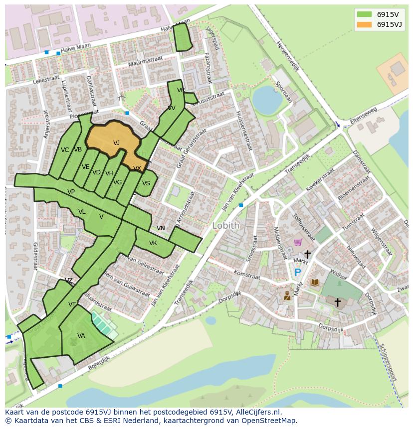 Afbeelding van het postcodegebied 6915 VJ op de kaart.
