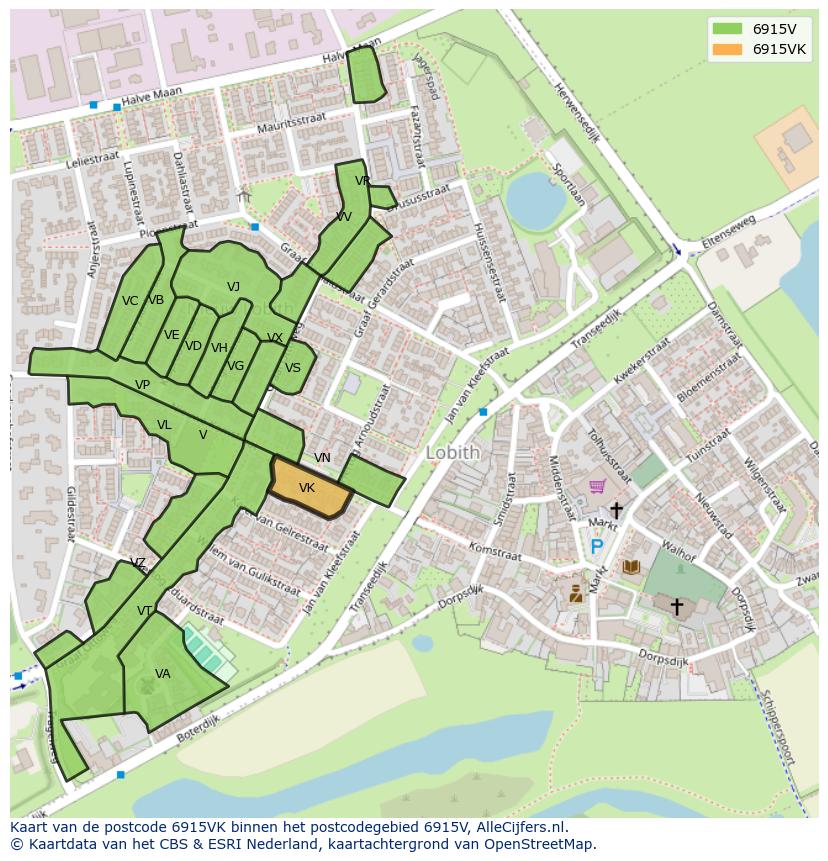 Afbeelding van het postcodegebied 6915 VK op de kaart.