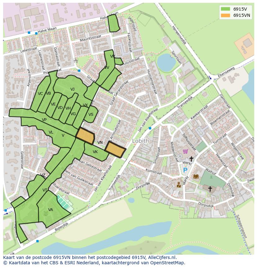 Afbeelding van het postcodegebied 6915 VN op de kaart.