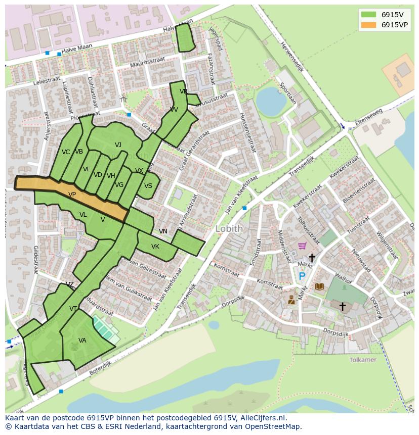 Afbeelding van het postcodegebied 6915 VP op de kaart.