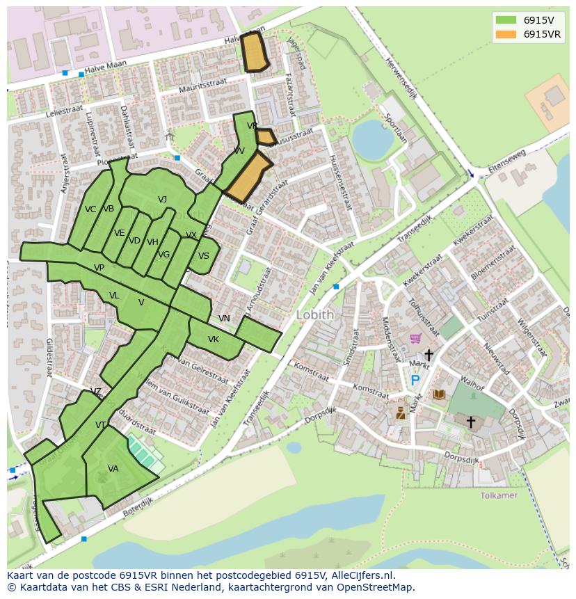 Afbeelding van het postcodegebied 6915 VR op de kaart.