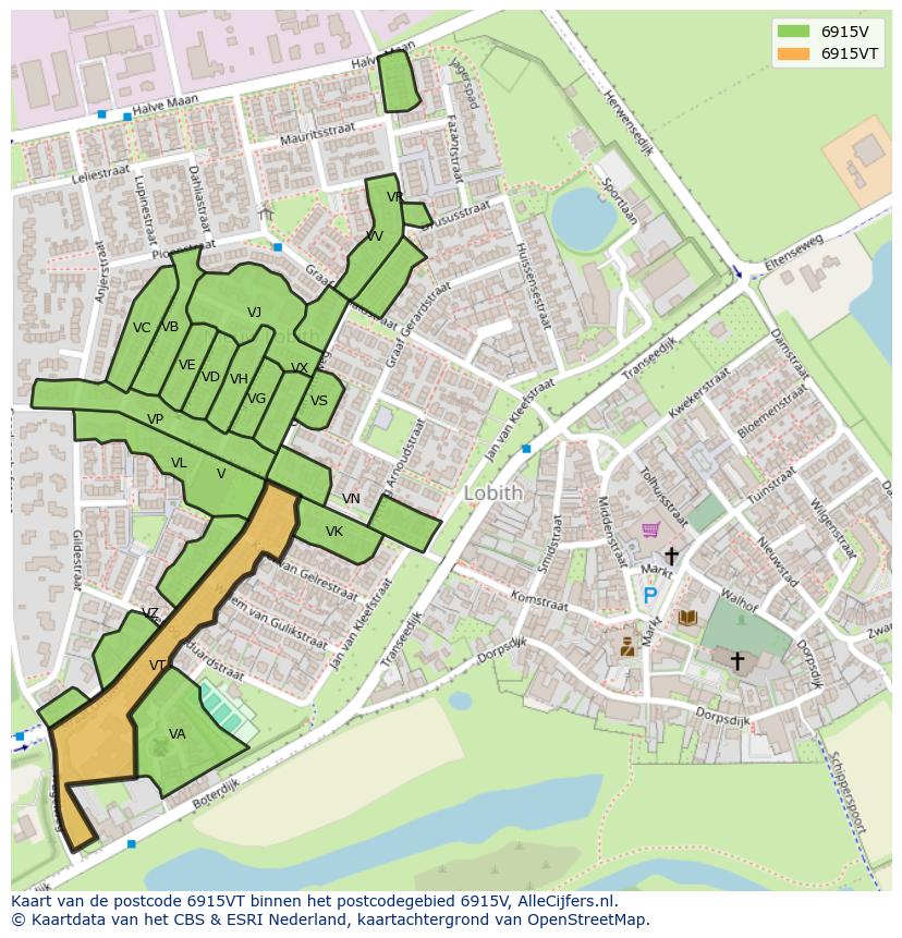 Afbeelding van het postcodegebied 6915 VT op de kaart.