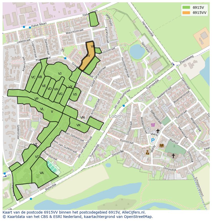 Afbeelding van het postcodegebied 6915 VV op de kaart.
