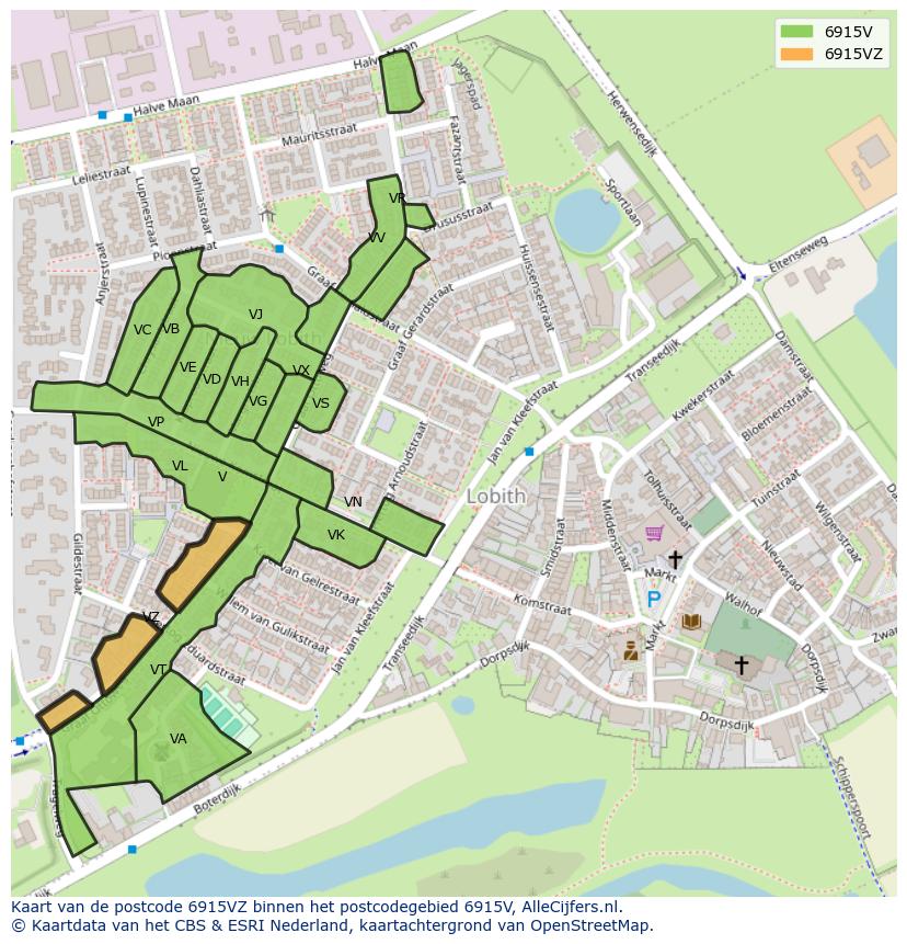 Afbeelding van het postcodegebied 6915 VZ op de kaart.