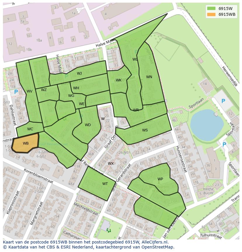 Afbeelding van het postcodegebied 6915 WB op de kaart.