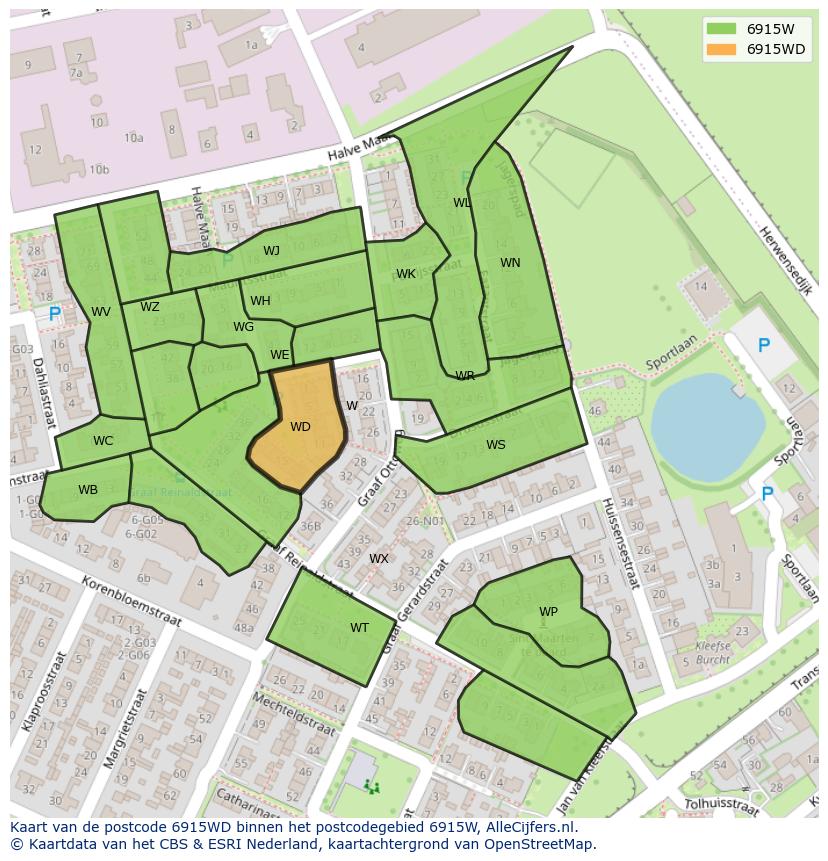 Afbeelding van het postcodegebied 6915 WD op de kaart.