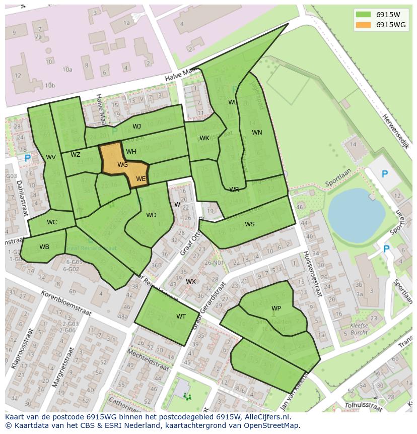 Afbeelding van het postcodegebied 6915 WG op de kaart.