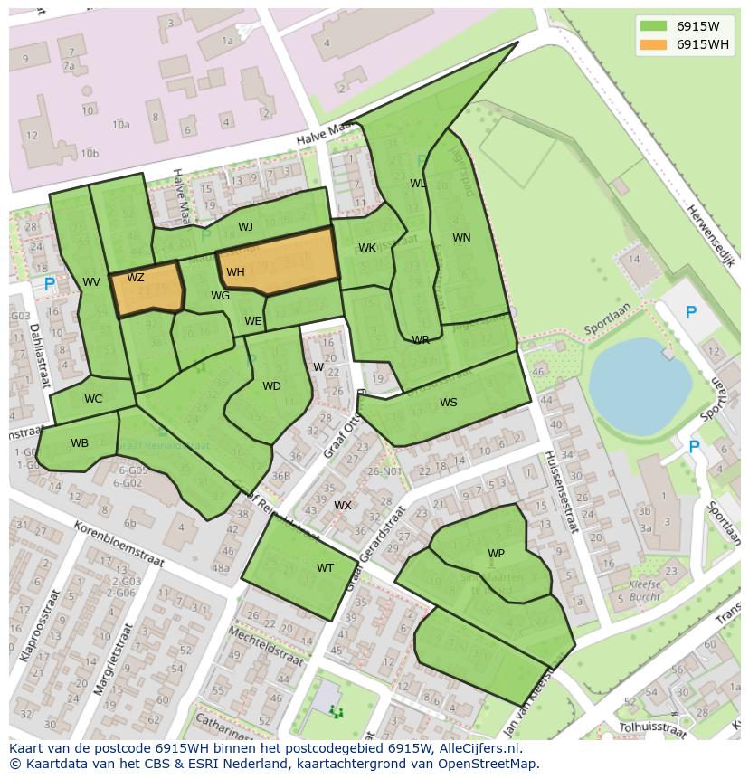 Afbeelding van het postcodegebied 6915 WH op de kaart.