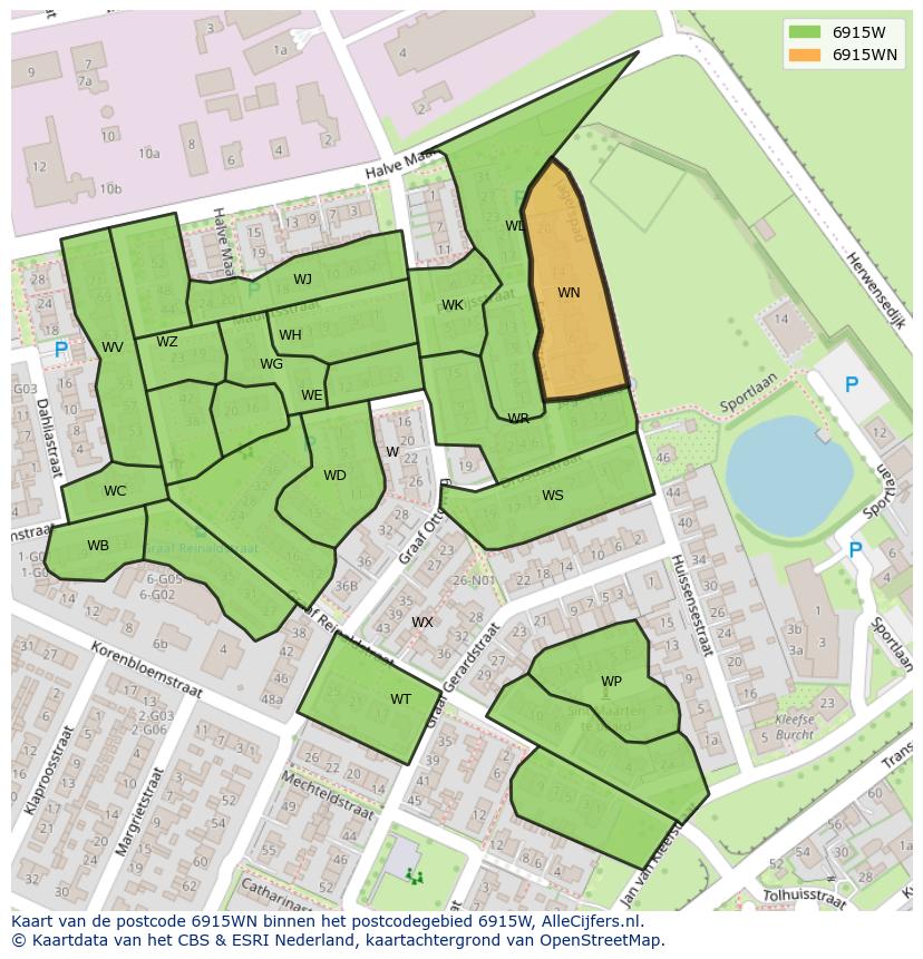 Afbeelding van het postcodegebied 6915 WN op de kaart.