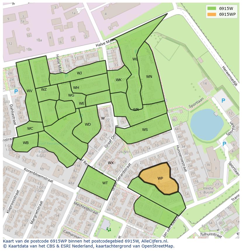 Afbeelding van het postcodegebied 6915 WP op de kaart.