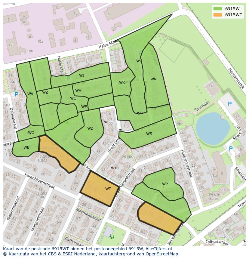 Afbeelding van het postcodegebied 6915 WT op de kaart.