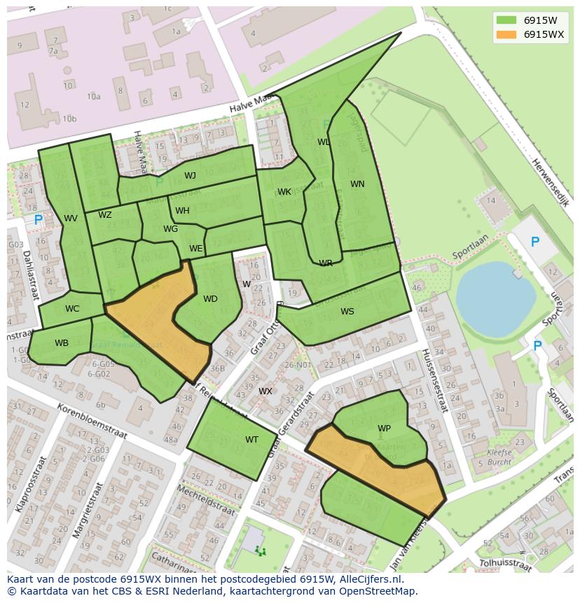 Afbeelding van het postcodegebied 6915 WX op de kaart.