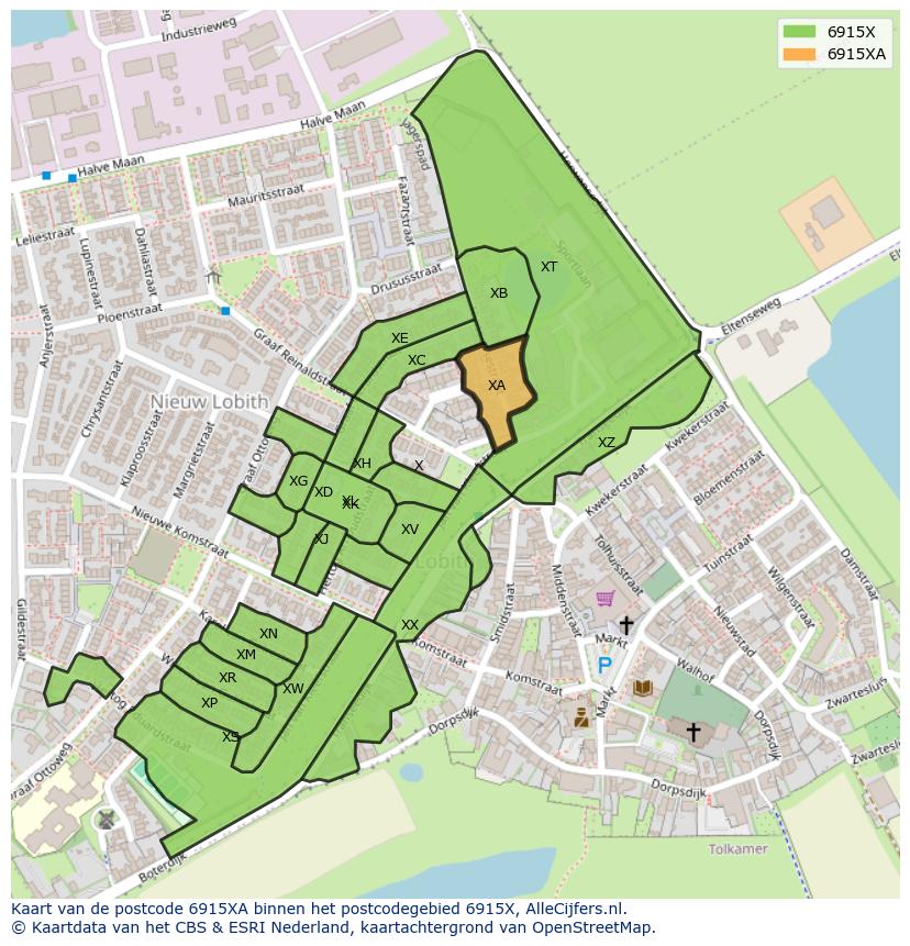 Afbeelding van het postcodegebied 6915 XA op de kaart.