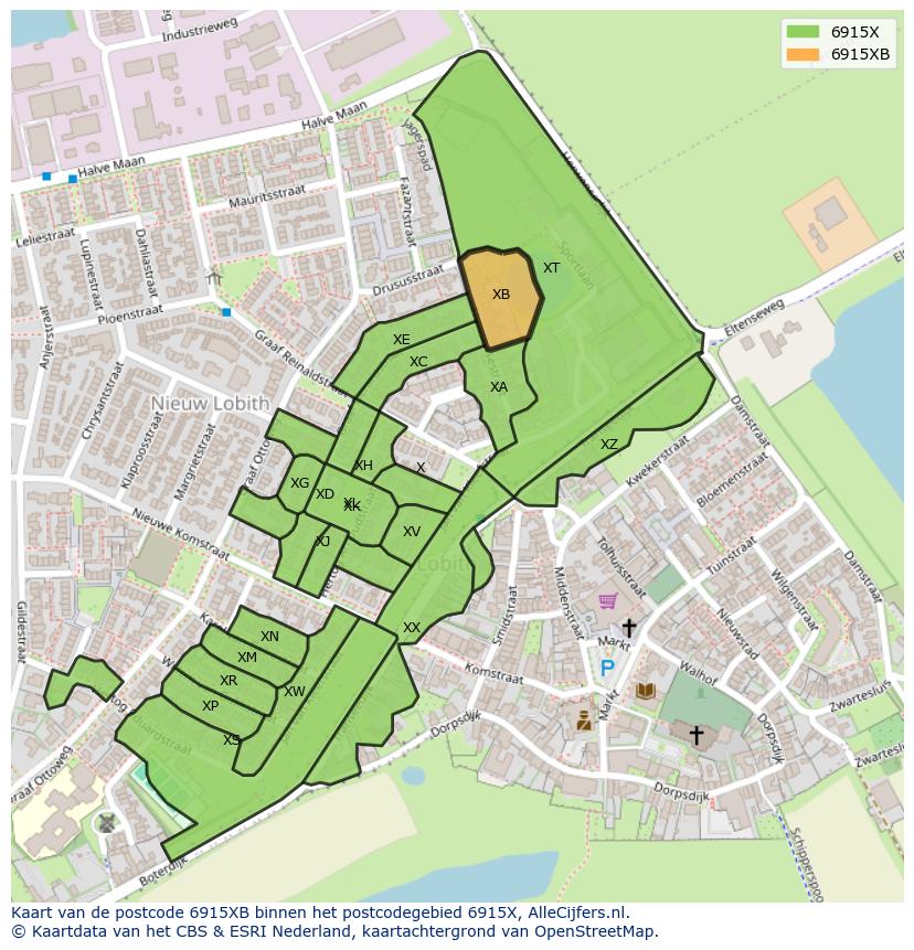 Afbeelding van het postcodegebied 6915 XB op de kaart.