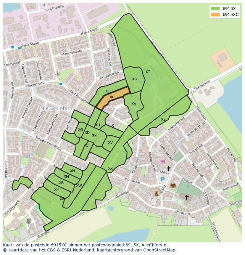 Afbeelding van het postcodegebied 6915 XC op de kaart.