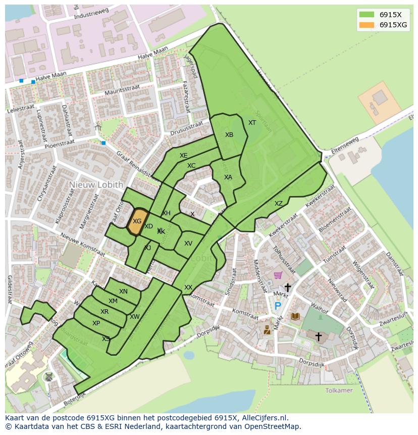 Afbeelding van het postcodegebied 6915 XG op de kaart.