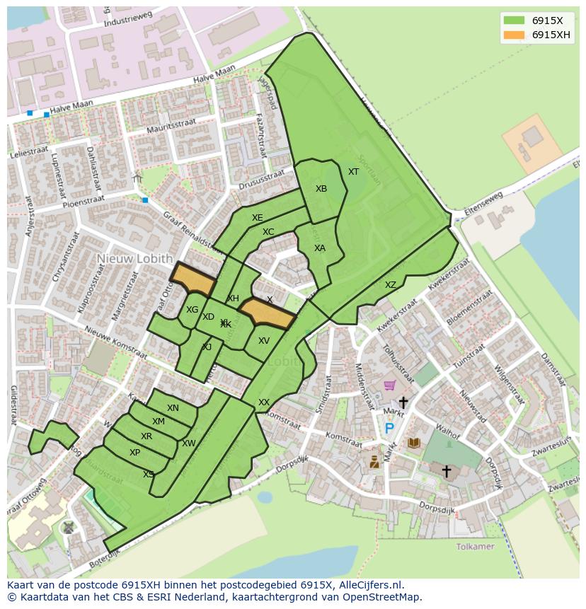 Afbeelding van het postcodegebied 6915 XH op de kaart.