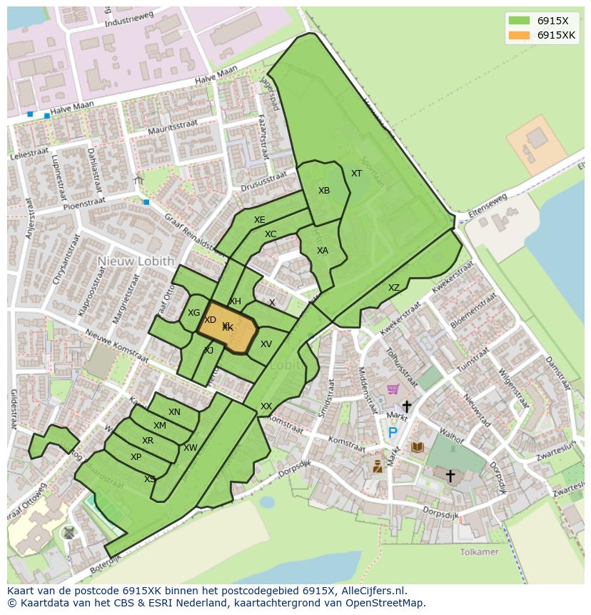 Afbeelding van het postcodegebied 6915 XK op de kaart.