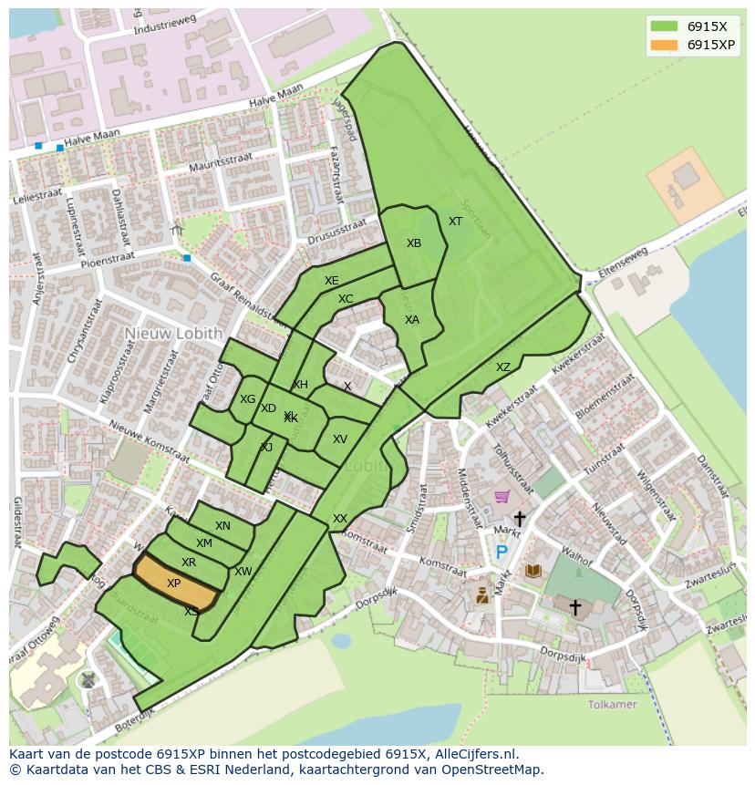 Afbeelding van het postcodegebied 6915 XP op de kaart.