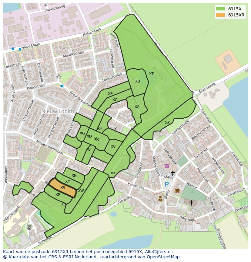 Afbeelding van het postcodegebied 6915 XR op de kaart.