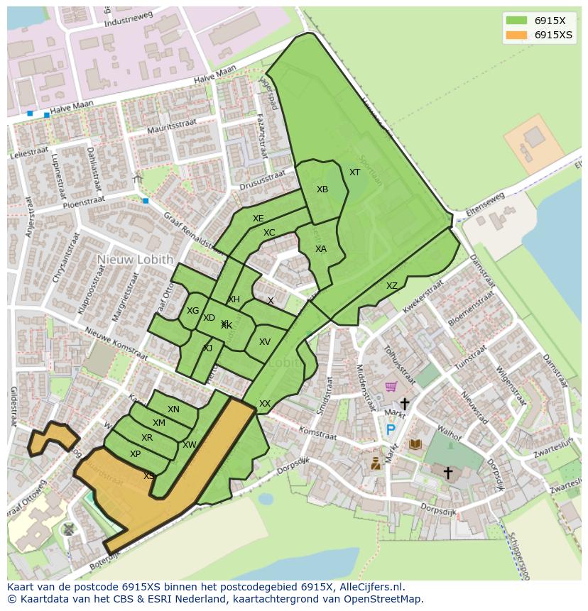 Afbeelding van het postcodegebied 6915 XS op de kaart.