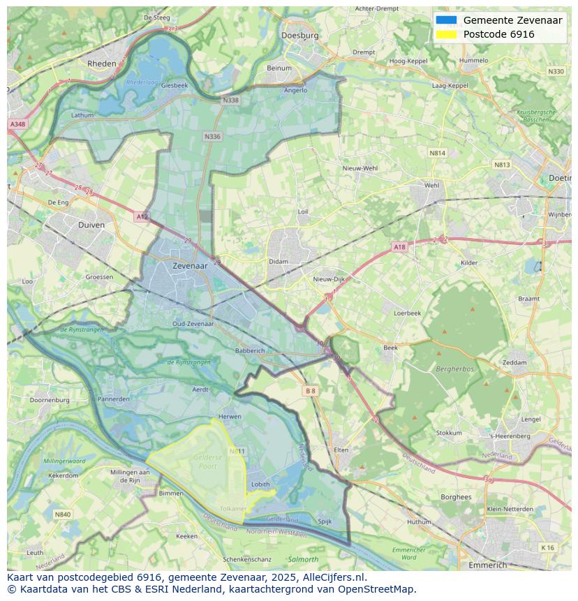 Afbeelding van het postcodegebied 6916 op de kaart.